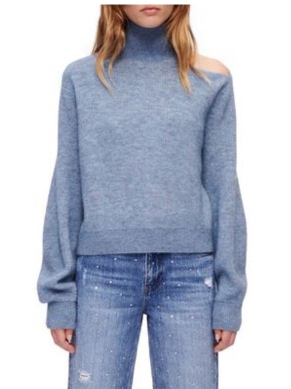 Maje Sky Blue Cutout Turtleneck Sweater